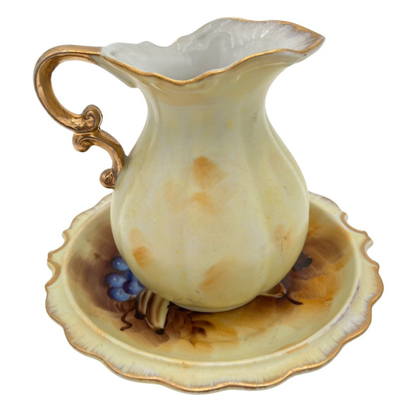 Enesco Small Pitcher And Bowl Vtg 60s Farm Country Style Fruit E2360 Japan - Picture 2 of 10